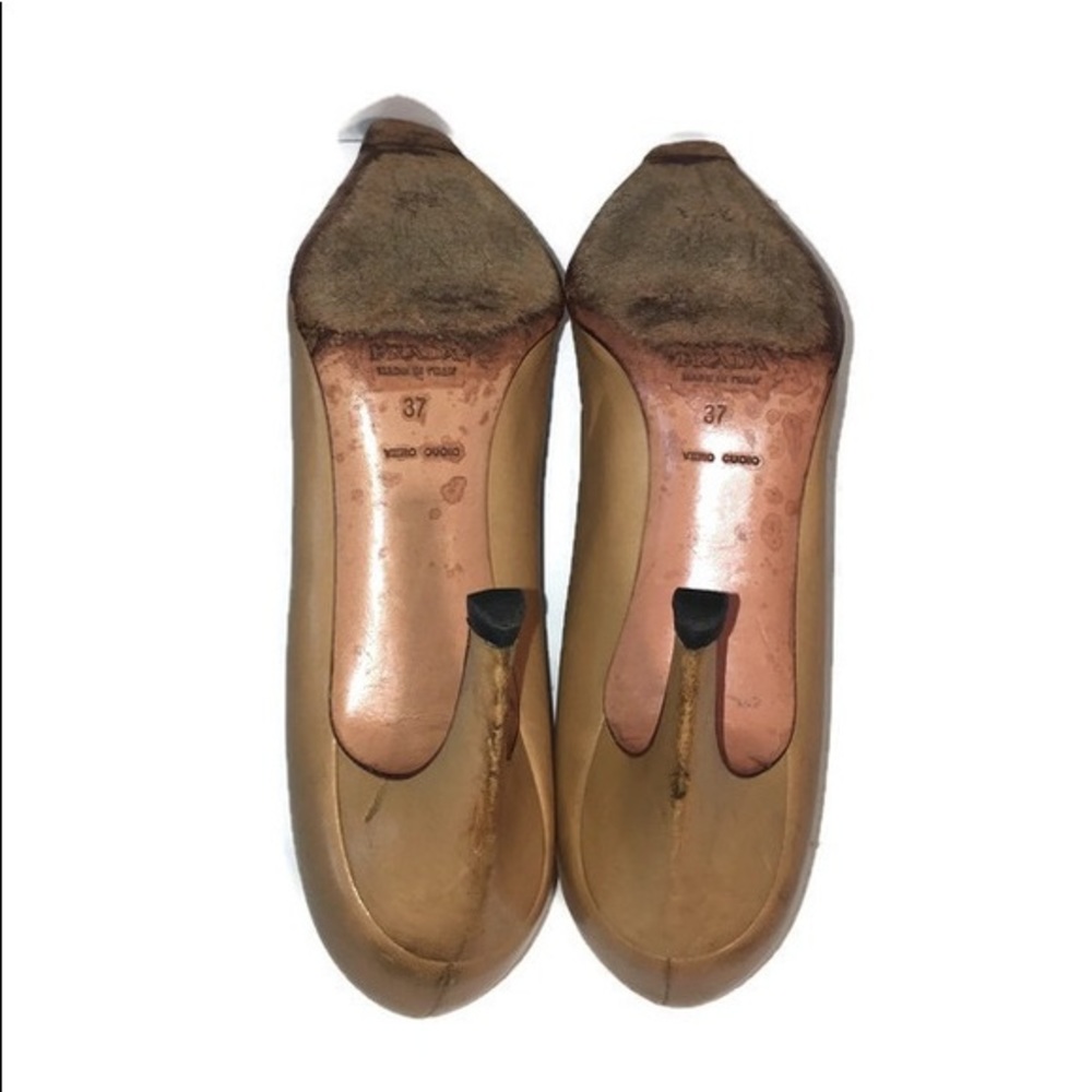 PRADA Heels 37 7 Leather Tan Nude Italy Vintage 90s Pump Womens 7 - Picture 5 of 5